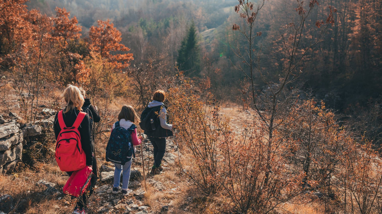 People hiking in fall