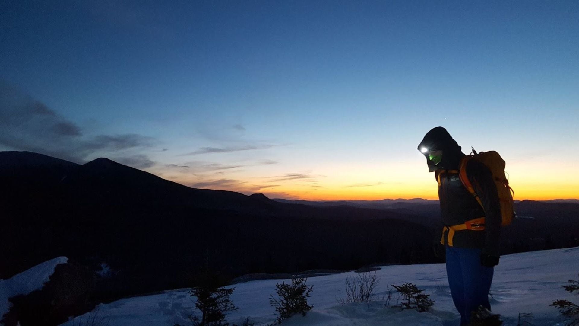 Hiker with headlamp