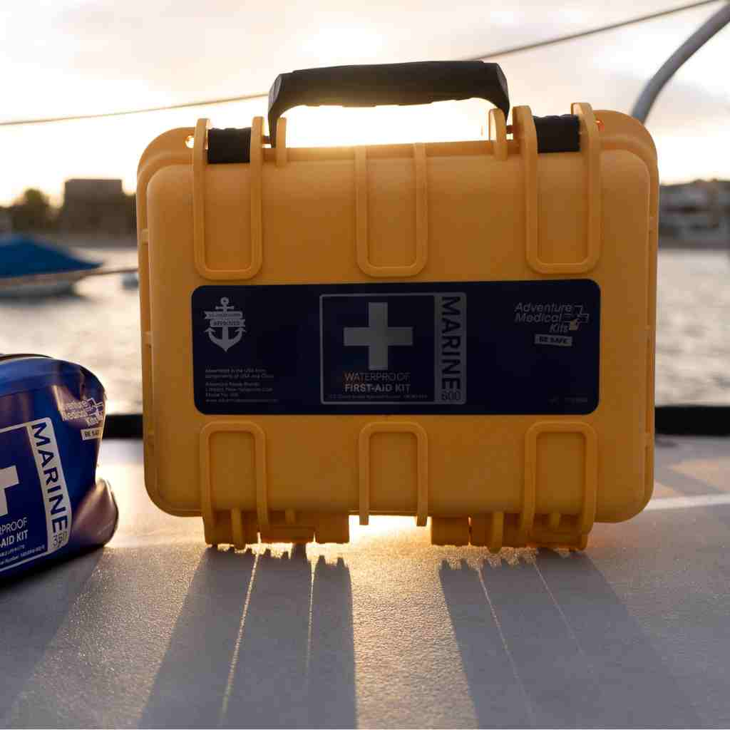 Marine Series Medical Kit - 600 on dock at sunset