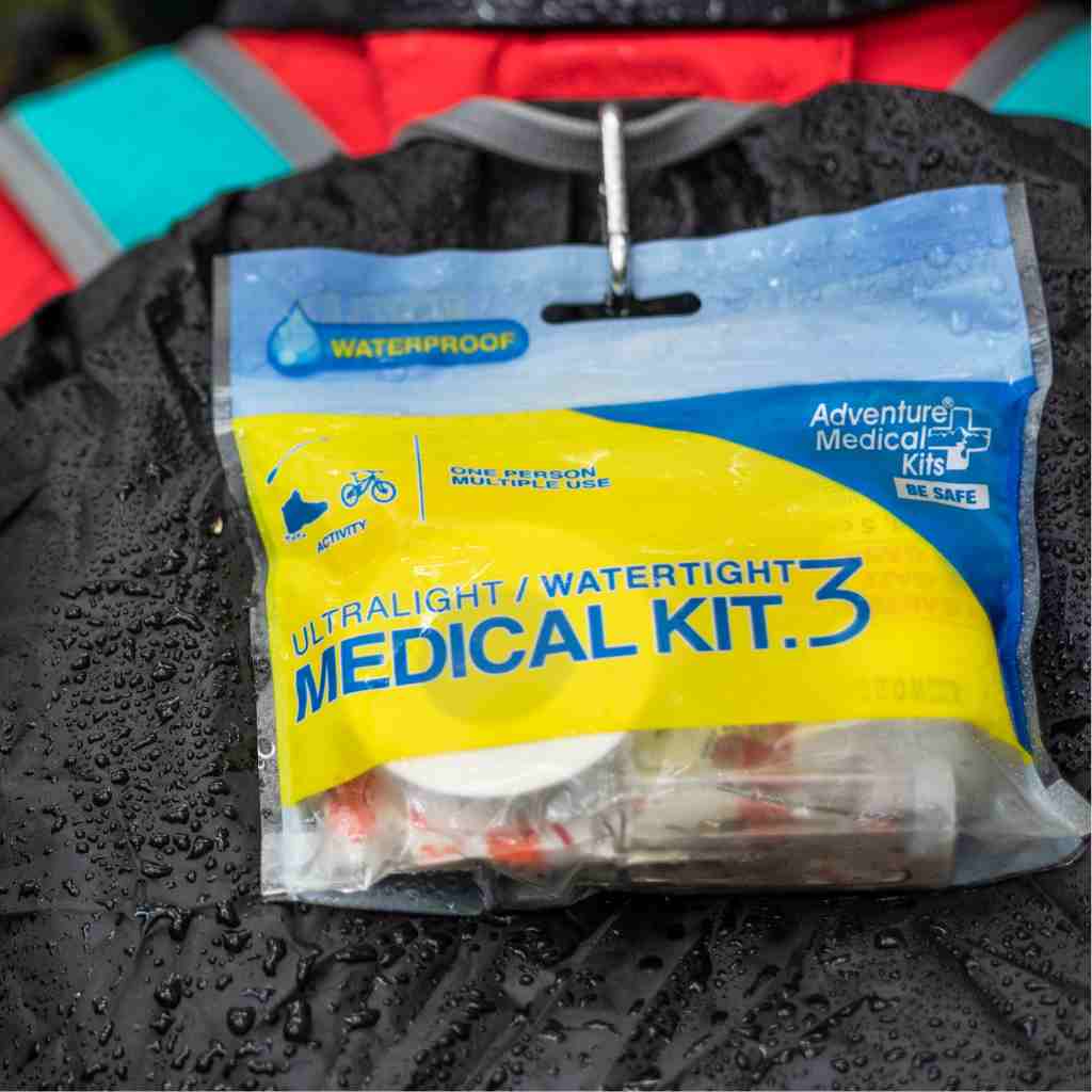 Ultralight/Watertight Medical Kit - .3 wet kit on backpack