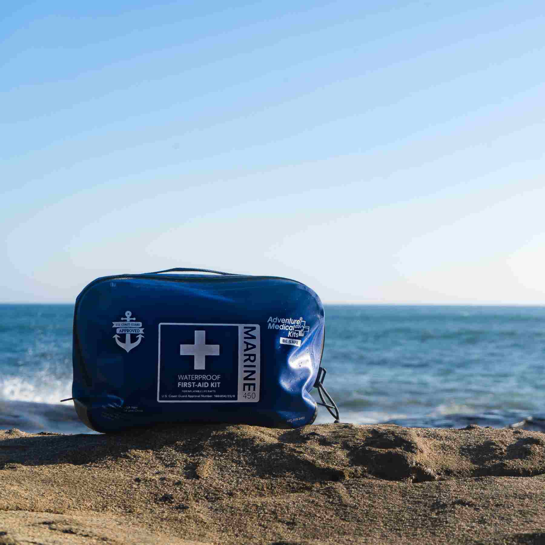 Marine Series Medical Kit - 450 on rock in front of water