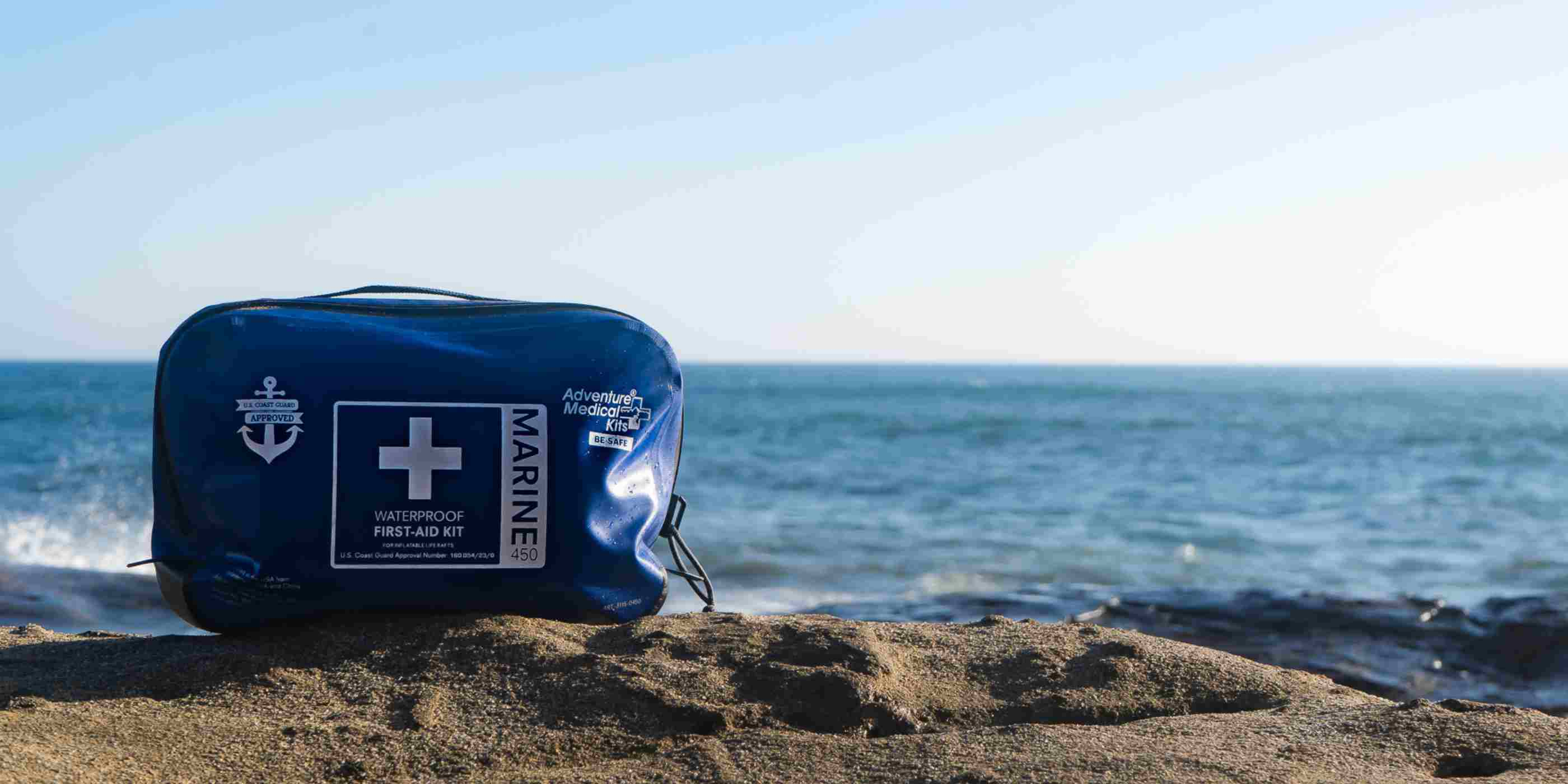 Marine Series Medical Kit - 450 on rock in front of water