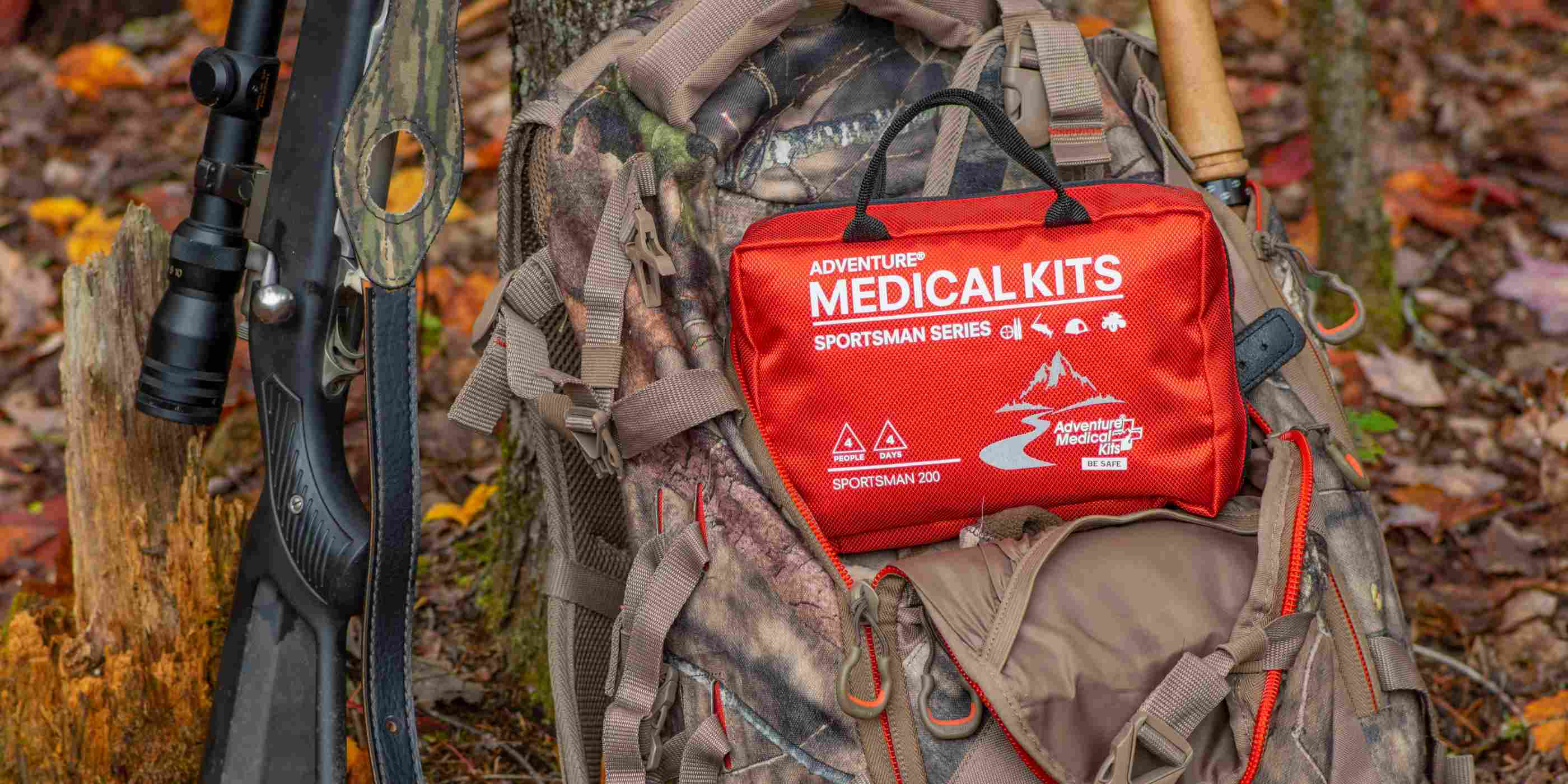 Sportsman Series Medical Kit - 200 kit on camo backpack