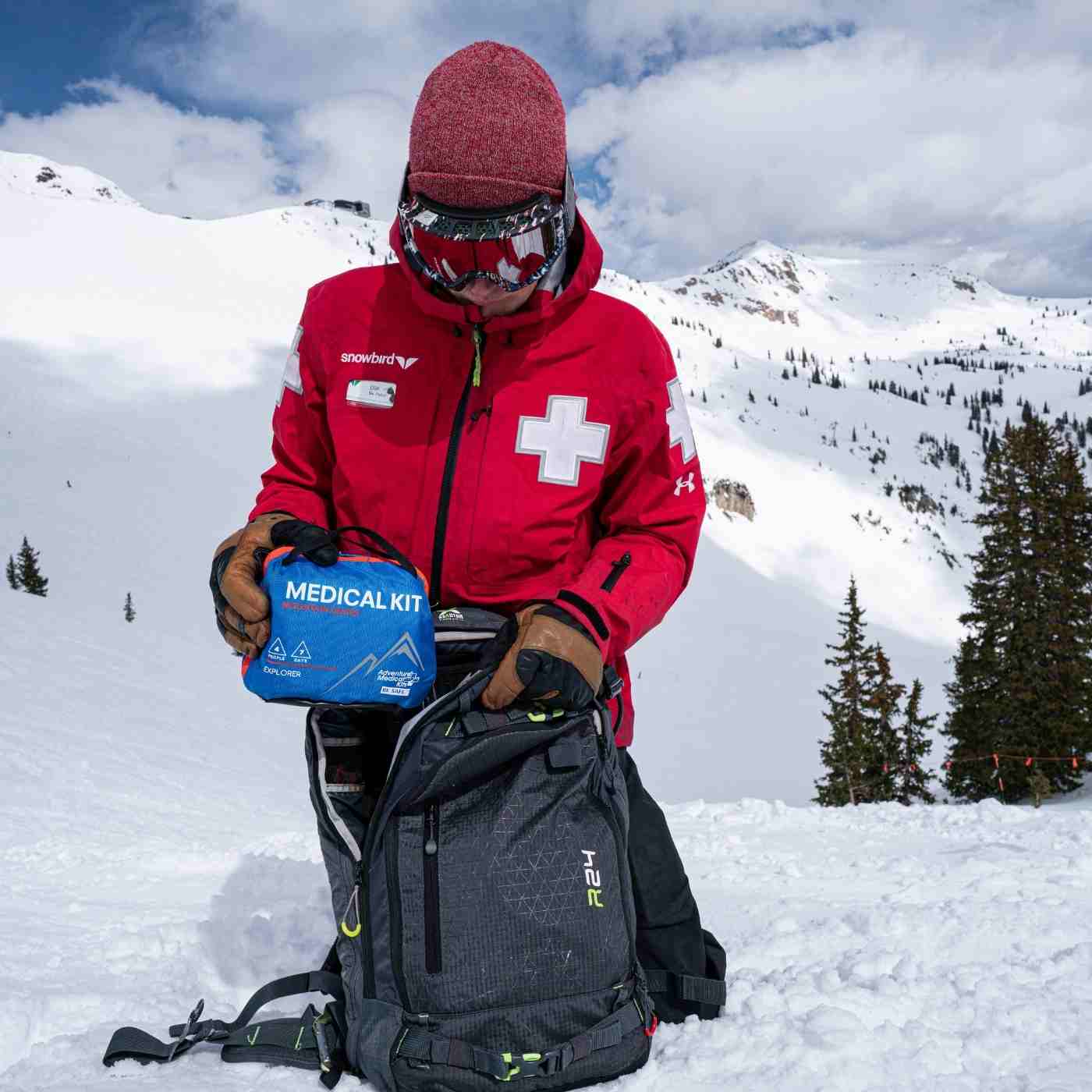 Mountain Series Medical Kit - Explorer Ski Patrol pulling kit from black backpack