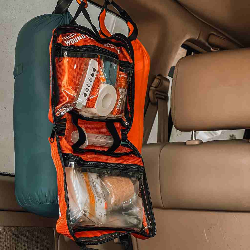 Sportsman Series Medical Kit - 300 kit hanging open in vehicle