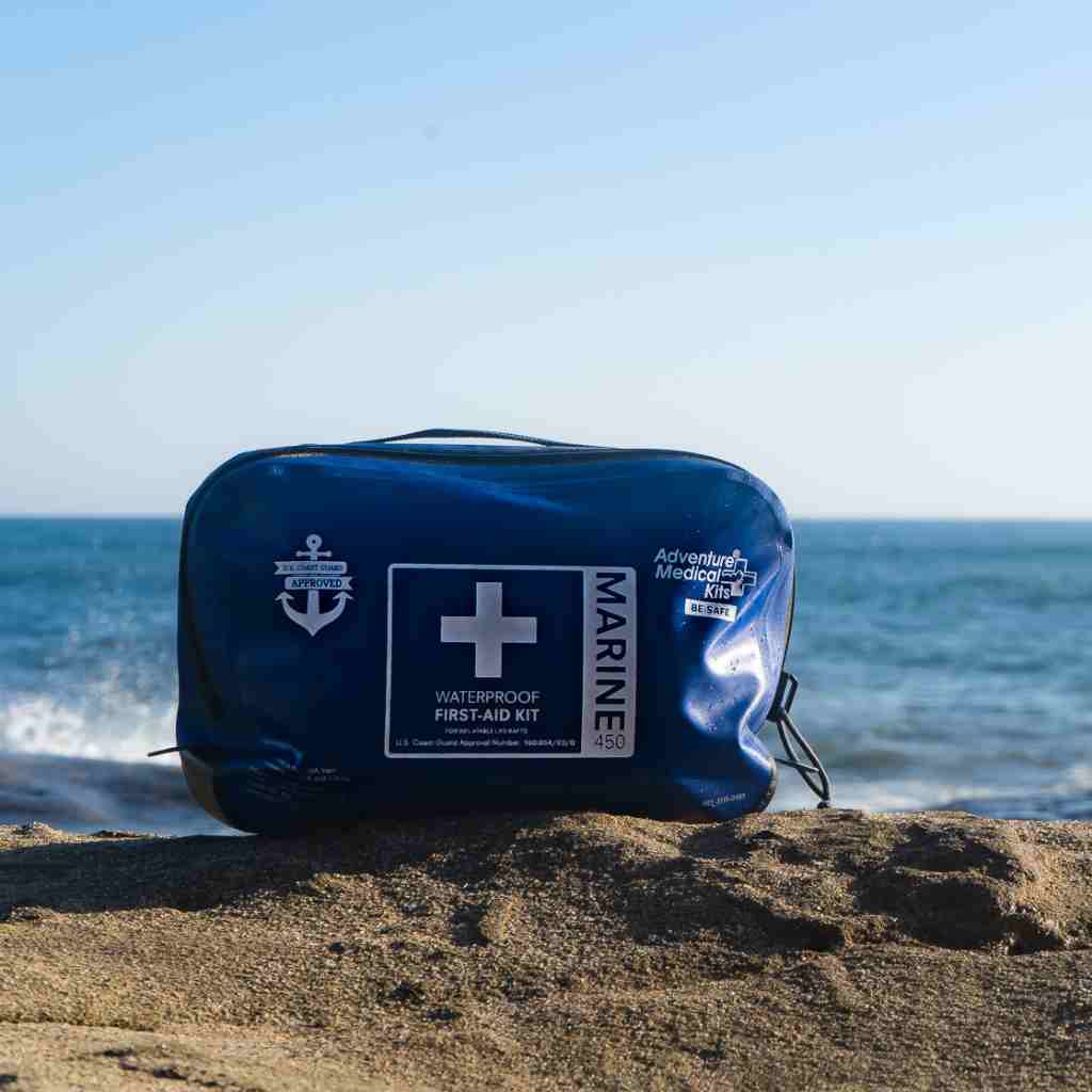 Marine Series Medical Kit - 450 on rock in front of water