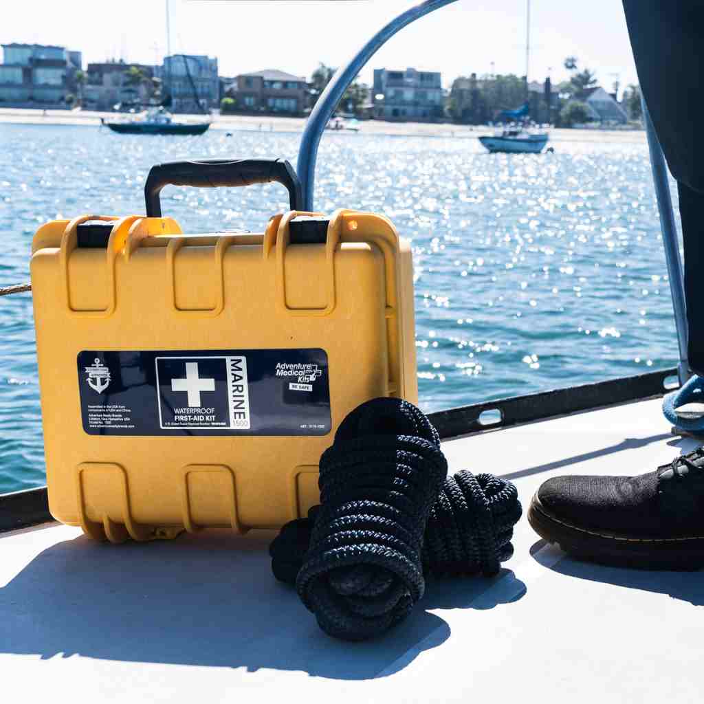 Marine Series Medical Kit - 1500 kit on boat next to rope