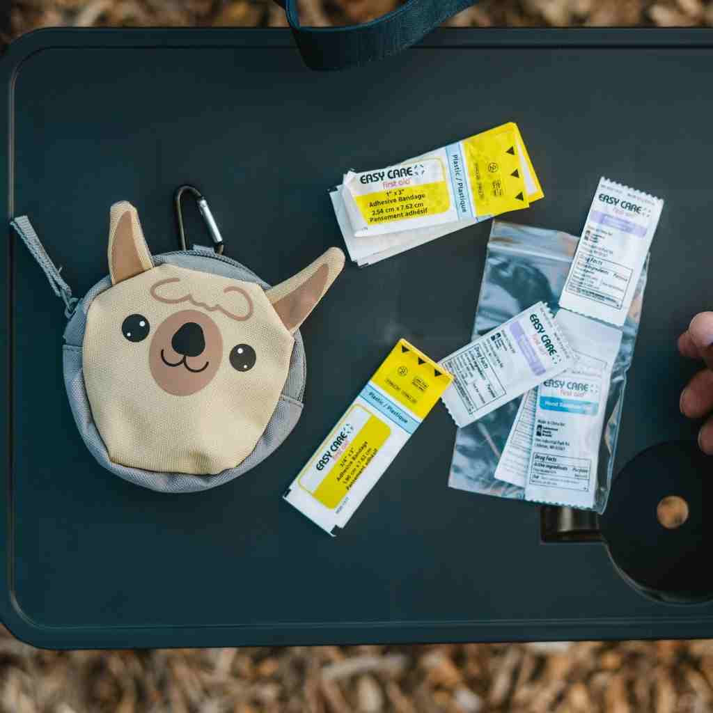 Backyard Adventure Llama First Aid Kit contents on a table
