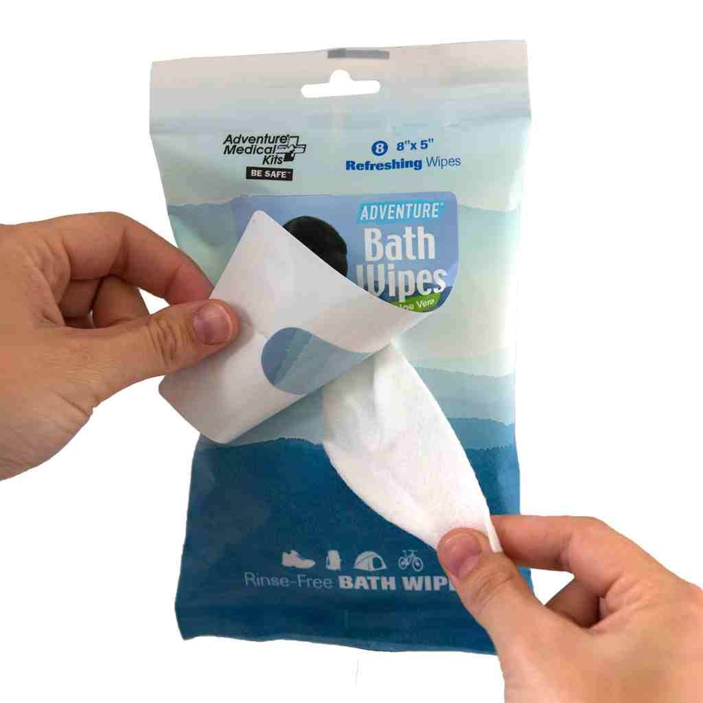 Adventure Bath Wipes, Travel Size opening