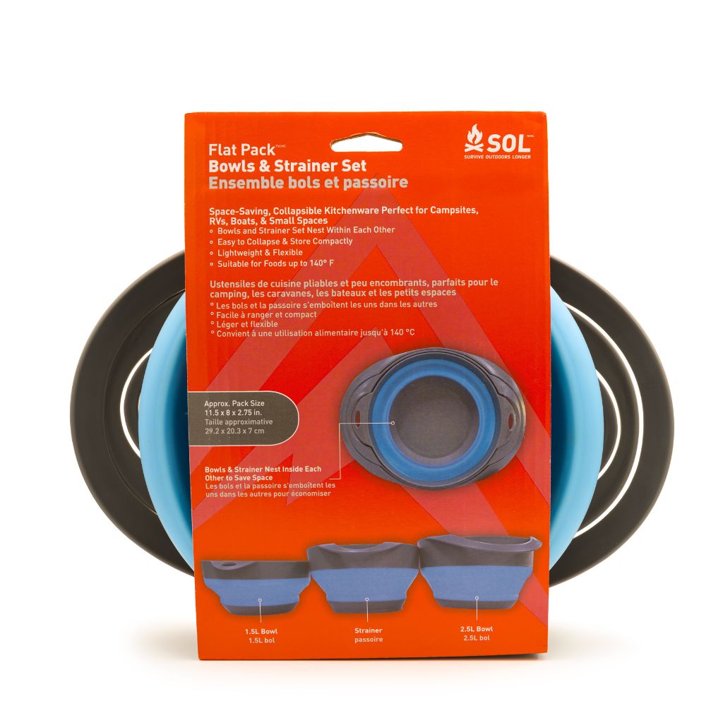 3-Piece Flat Pack Bowls & Strainer Set