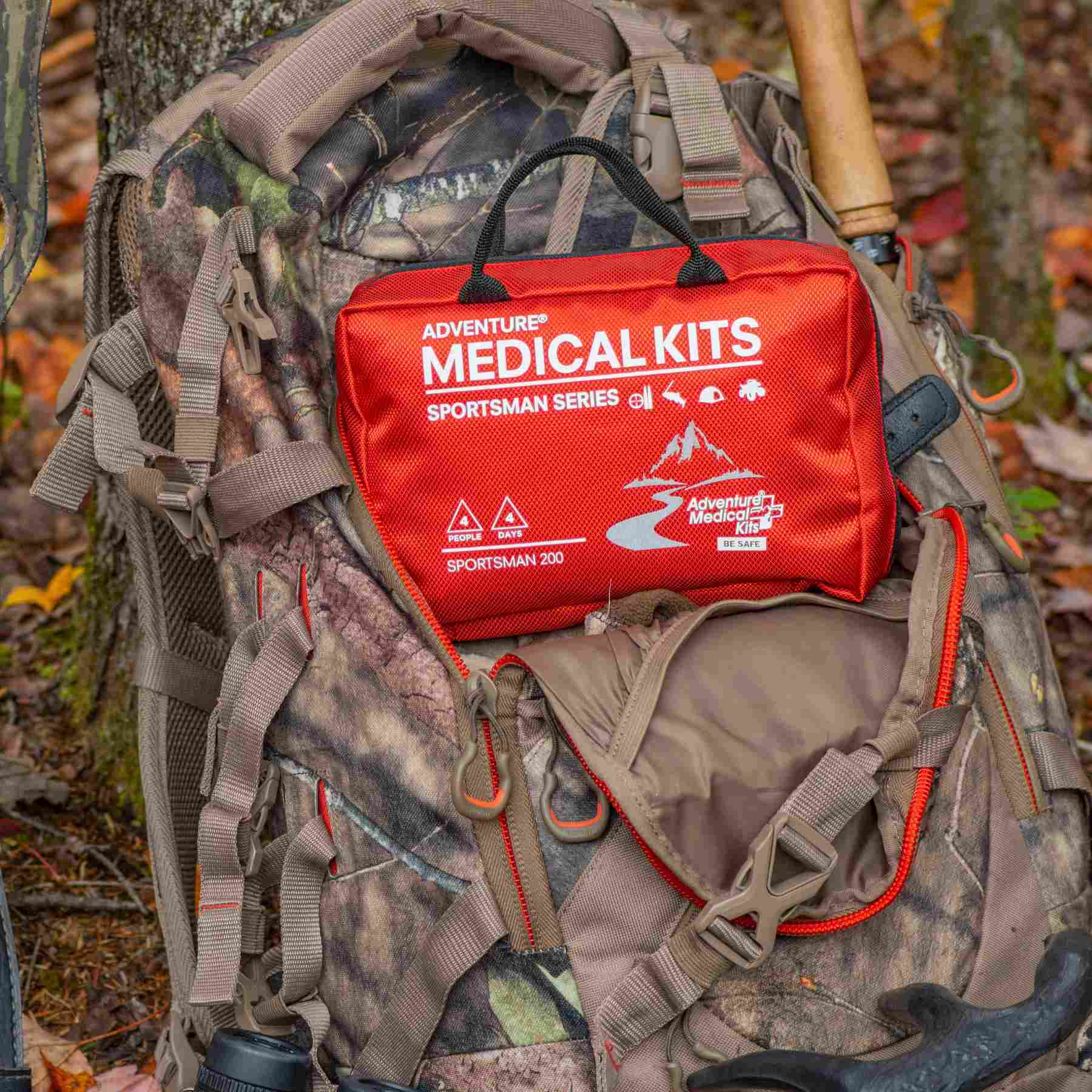 Sportsman Series Medical Kit - 200 kit on camo backpack