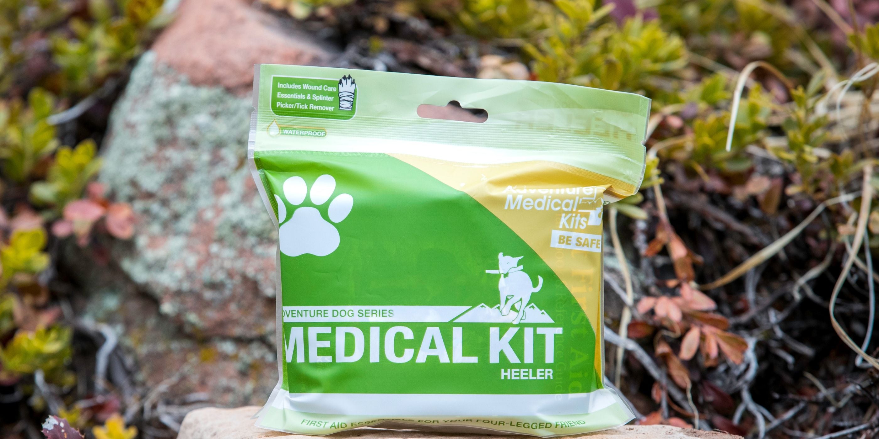 Heeler Dog Kit with rocks and greenery behind